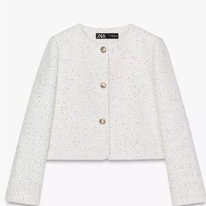 Zara textured sequin blazer white /silver/gold.